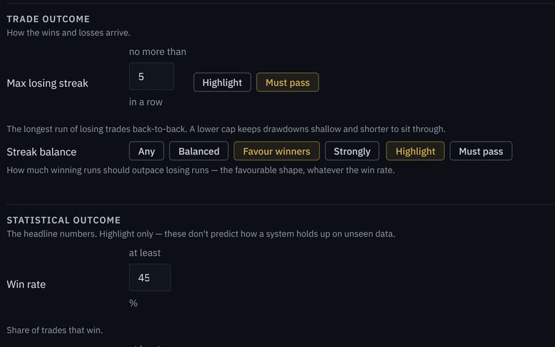 Nebula - Acceptance filters (real app screenshot)